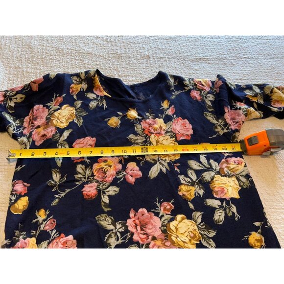 Shanghai KaiKai Company Floral Sweater Navy Rose Print Long Sleeve Boho Pullover - Picture 3 of 12